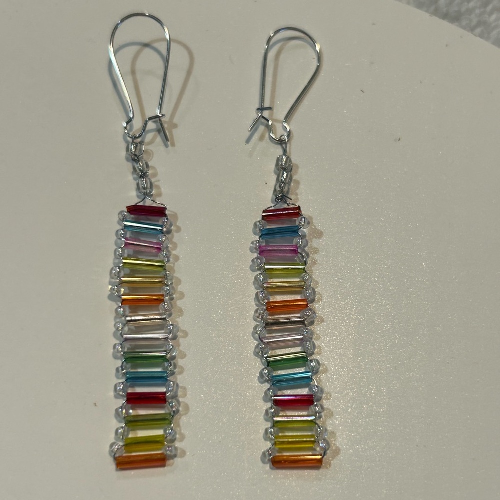 NWOT Handmade Beaded Rainbow Earrings - Picture 4 of 6